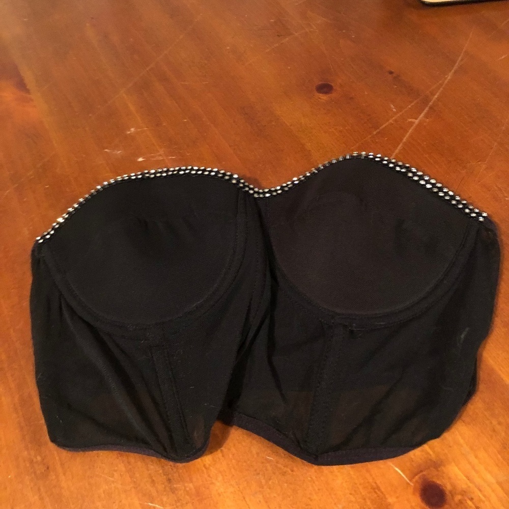 Black sexy bralette size 4, rhinestones on the top, sheer back - new/ like new